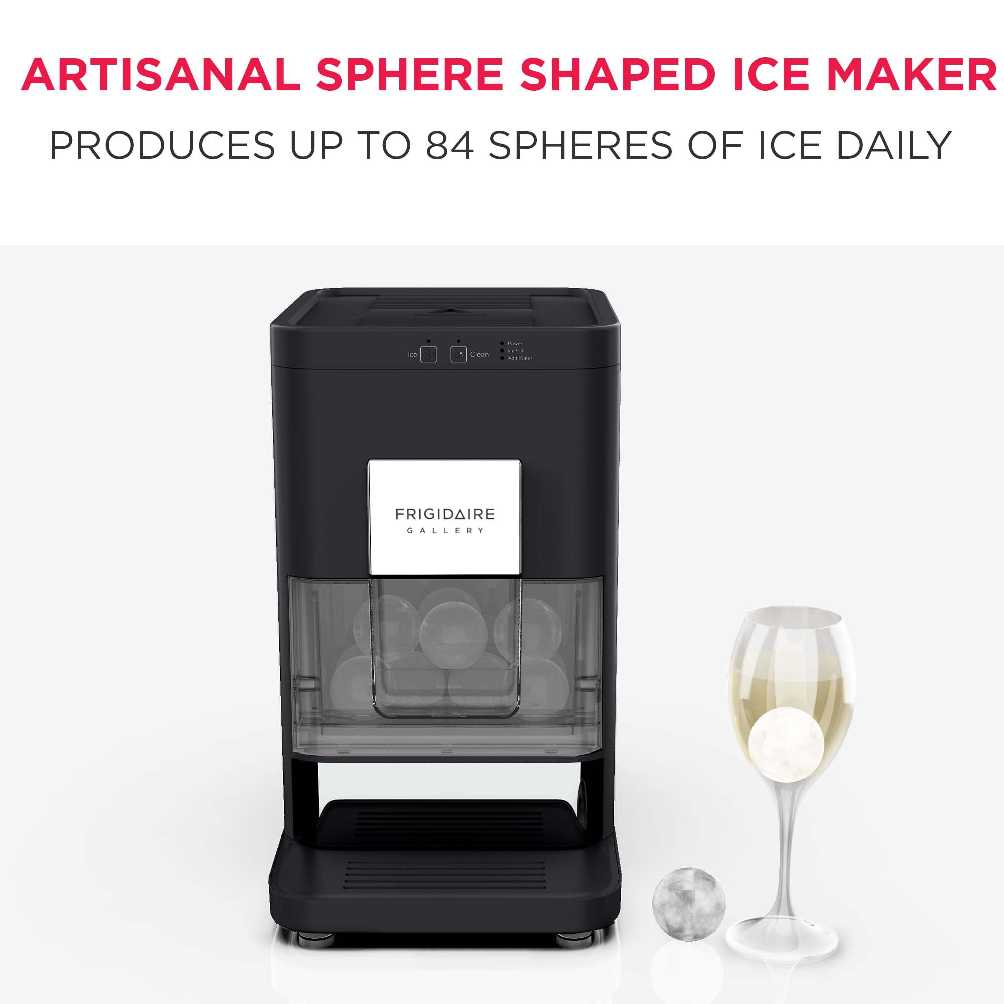 Frigidaire Gallery Clear Ice Maker with Sphere Ice, Countertop Ice Maker for Whiskey & Cocktails, Stainless Steel Black