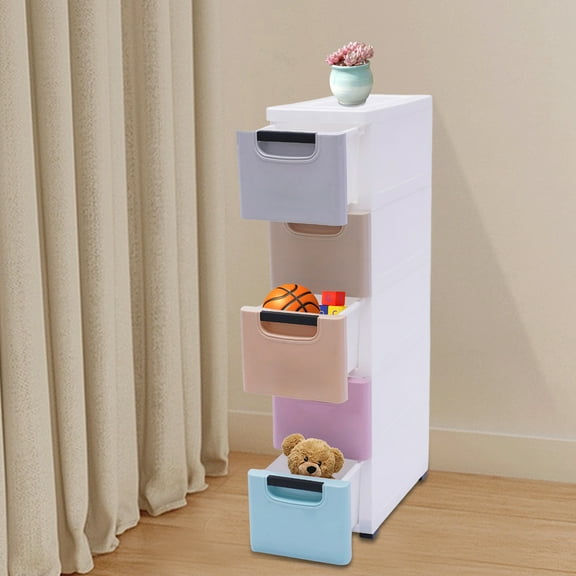 5-Drawer Storage Cabinet with Wheels - Modern, Sturdy, and Colorful Organizer for Clothes, Toys, and Small Items - Smooth Operation, Easy Mobility, and Safe Material