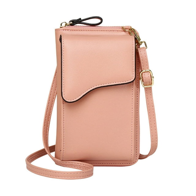 pitrice Women Phone Bag Adjustable Shoulder Mobile Purse Leather Decoration Card Wallet Pouch, Pink