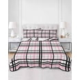 thumbnail image 3 of Pink Black Plaid Summer Quilt Set King Size, Soft Microfiber Quilted Bedding Set with 2 Pillow Shams, Farmhouse Pink Black Checkered Lightweight All Season Bedspread Coverlet for Bedroom 96"x106", 3 of 6