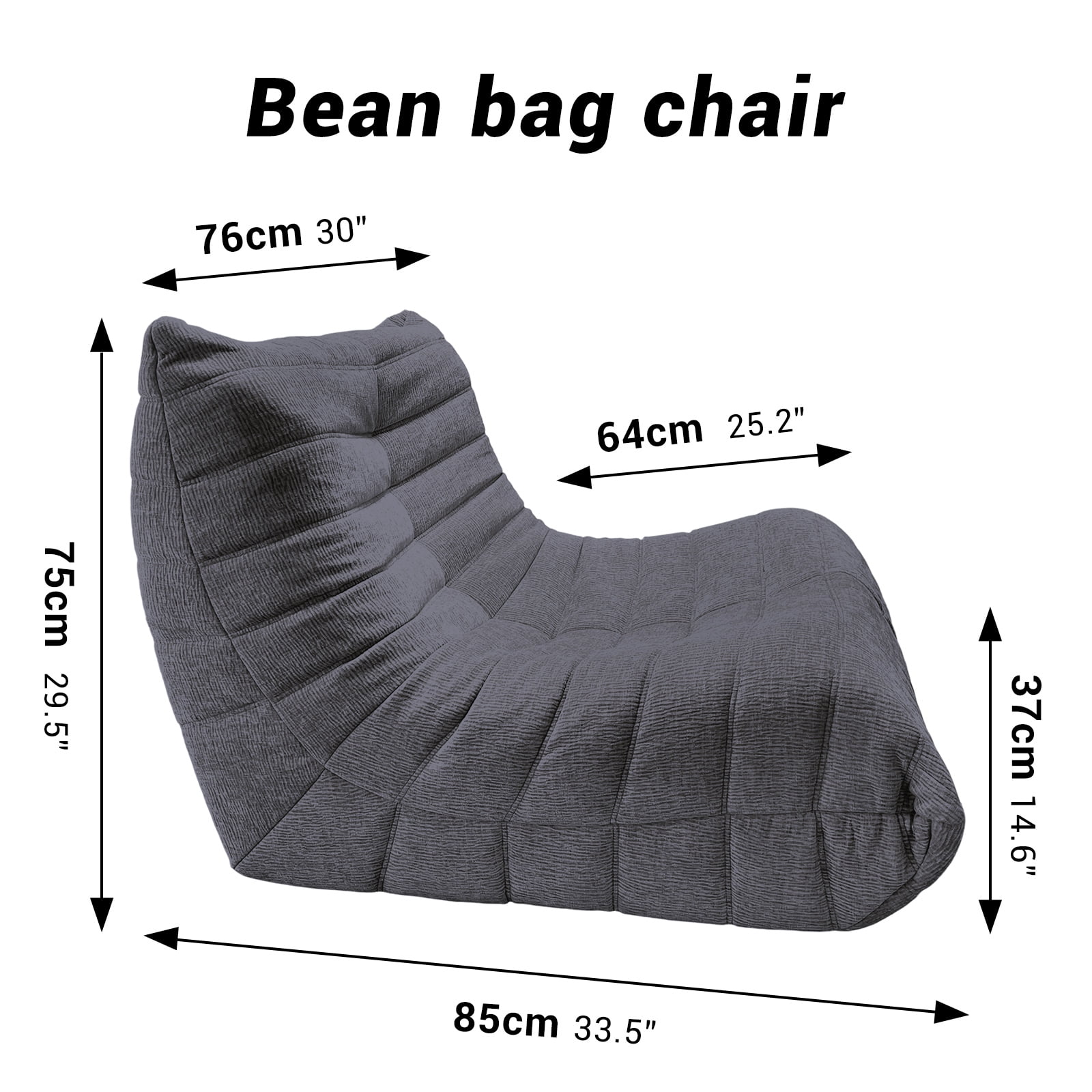 Kingrest Memory Foam Bean Bag Chair for Adults, Single Sofa Chair with Removable Washable Cover, Comfortable Lounger for Living Room, Bedroom, Office, Reading & Relaxing in Small Spaces