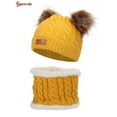 thumbnail image 2 of Spencer 2Pcs Kids Winter Beanie Hat and Scarf Set Warm Knitted Fleece Lined Ski Pom Pom Cap for Boys Girls "Yellow", 2 of 8