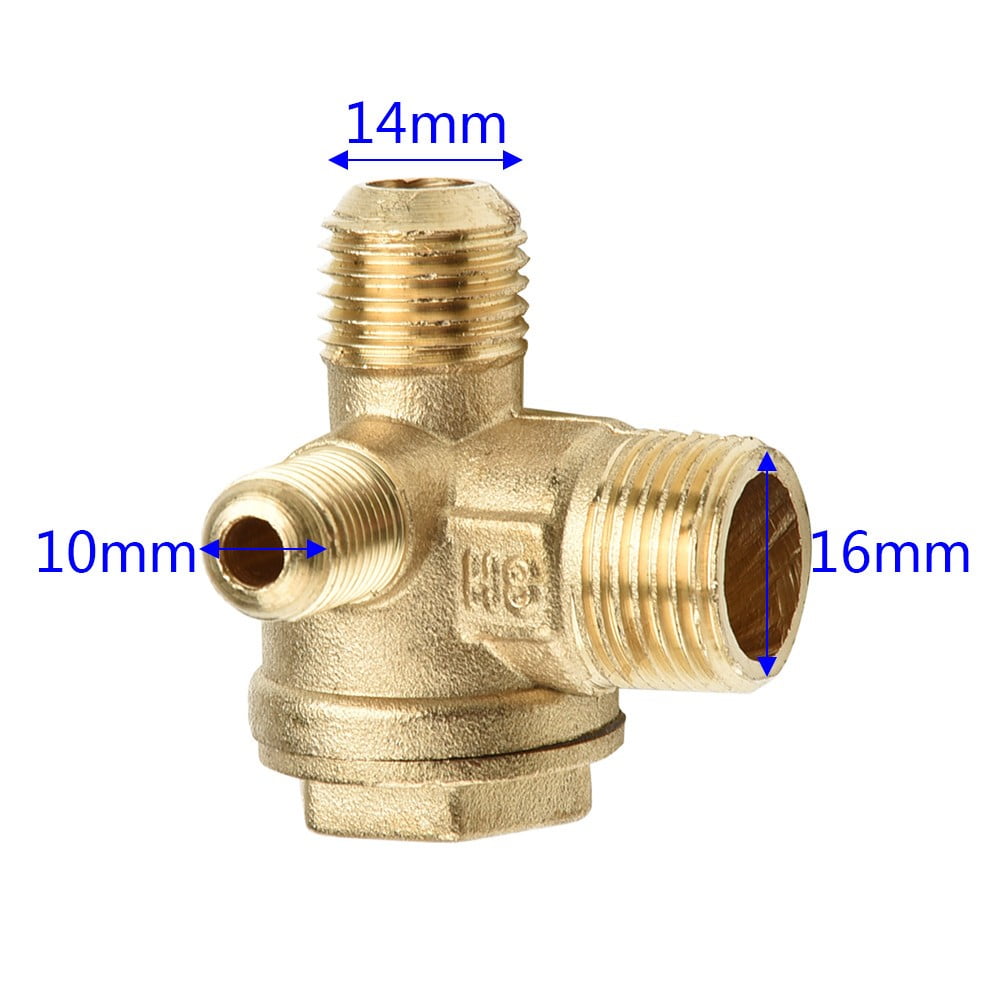 Male Thread Brass Air Compressor Check Valve 3-Way 16mm/14mm/10mm Replacement 