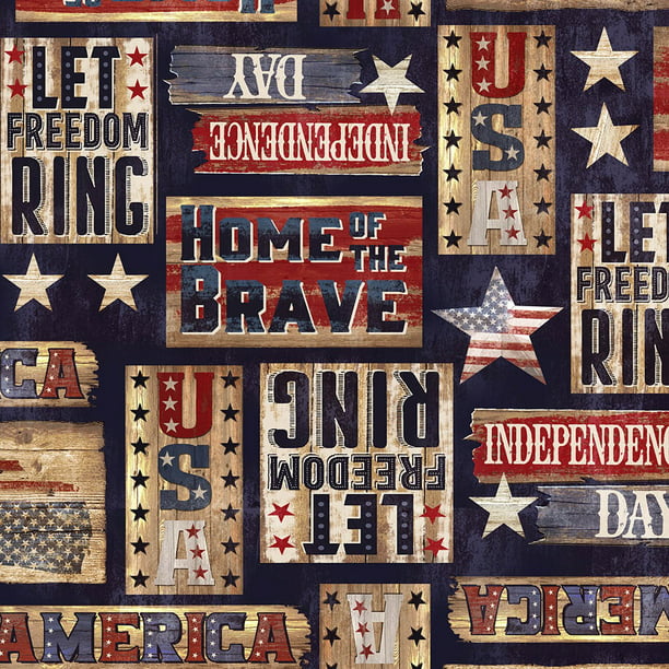 Timeless Treasures Fabrics Let Freedom Ring Patriotic Rustic Signs Navy ...
