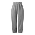 thumbnail image 4 of XFLWAM Women's Cotton Linen Pants Lantern Cropped Tapered Pants Elastic Waist Palazzo Lounge Trousers with Pockets Dark Gray XL, 4 of 5