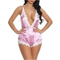 thumbnail image 2 of Elainilye Fashion Womens One Piece Lingerie Deep V Mesh Sheer Bodysuit Pajamas Elastic Sling One-piece Pajamas,Pink, 2 of 9