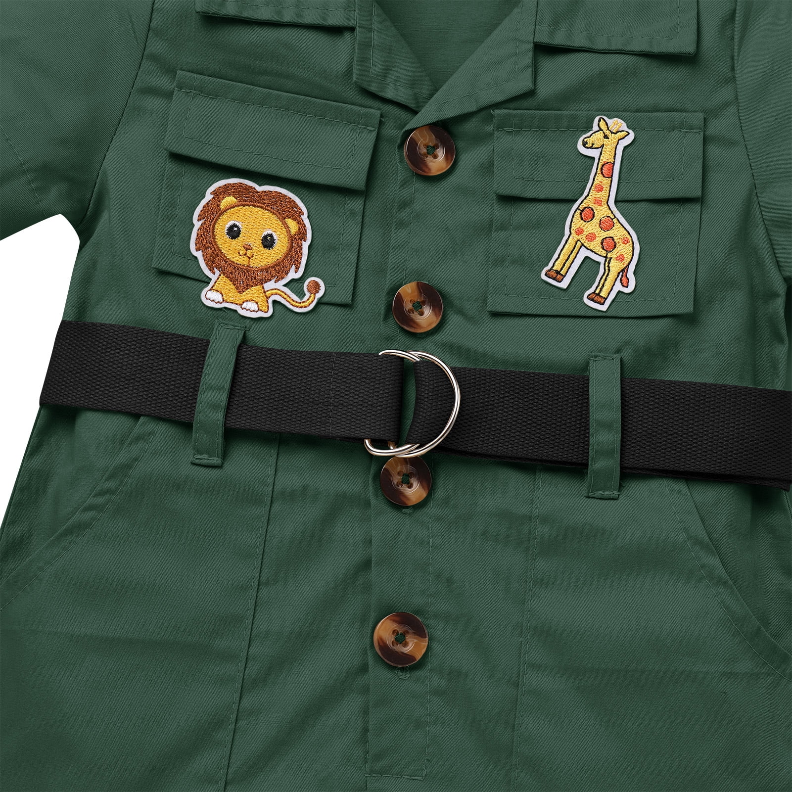 IBTOM CASTLE Toddler Baby Boys Girls Lion Giraffe Birthday Outfit One Piece Romper Jumpsuit with Belt and Hat Jungle Safari Cake Smash Clothes 6-12 Months Green