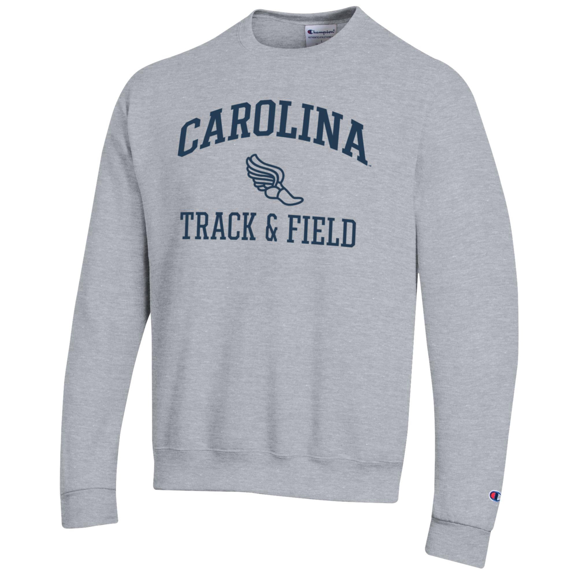 Men's Champion  Gray North Carolina Tar Heels Track & Field Icon Powerblend Pullover Sweatshirt