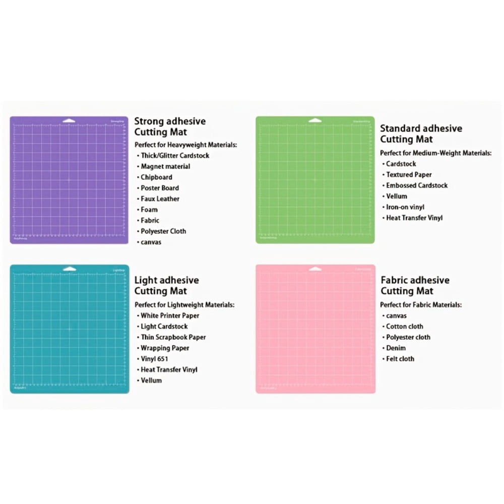 5 Pcs 12x12 Cutting Mat Set, Adhesive Non Slip Craft Cutting Mats with Light Standard Strong Fabric Grip, Grid Alignment Board for Paper Fabric Vinyl DIY Craft Cutting Tools