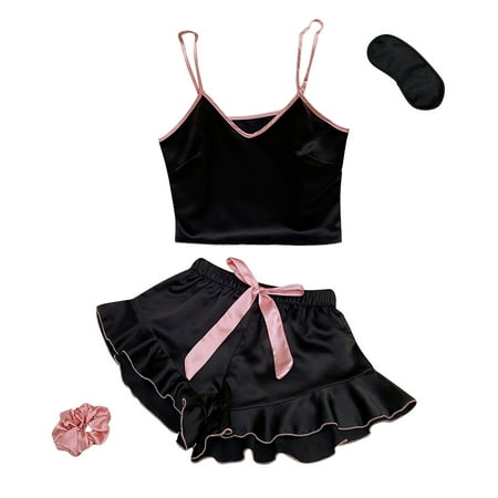 

Pajamas For Women Set Solid Bow Tie Ice Silk Thin Home Suspender Shorts Set Light Two Piece Home Clothes Womens Nightgowns Cotton Soft