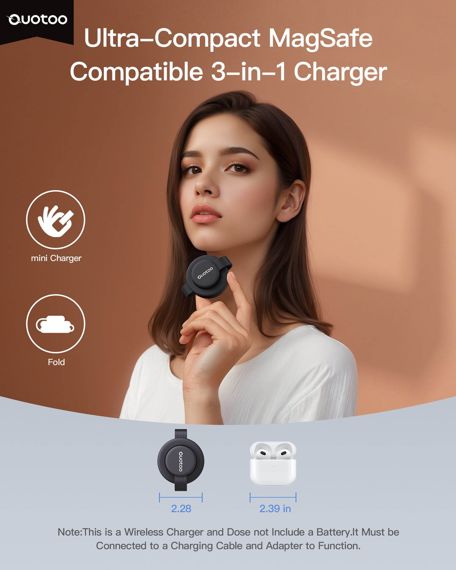 Travel Magnetic Wireless Mag-Safe MagGo UFO 3 in 1 Charging Station for Apple Multiple Devices (Black)
