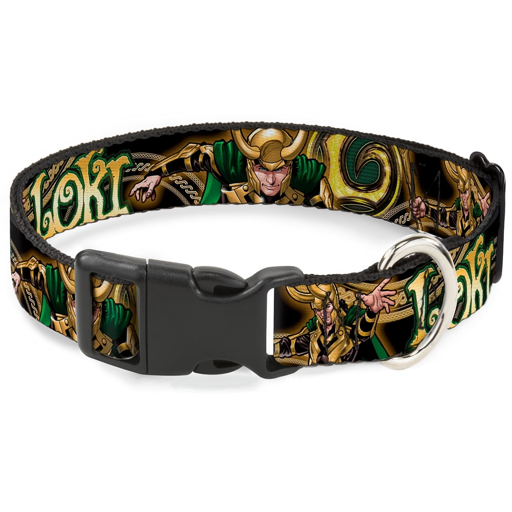 Marvel Comics Pet Collar, Dog Collar Plastic Buckle, Loki Poses Black