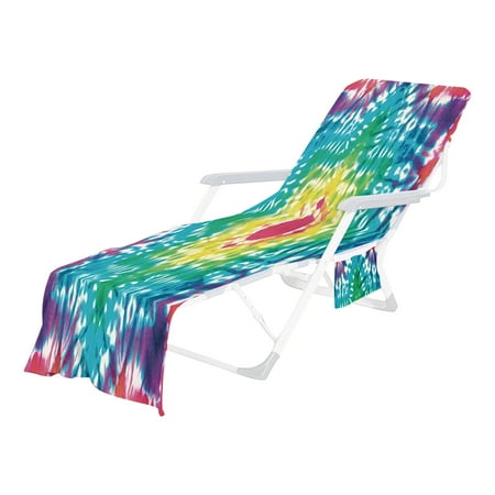Feltree Beach Chair Cover With Side Pockets Microfiber Chaise Lounge Chair Towel Cover For Sun Lounger Pool Sunbathing Garden Beach Hotel Easy To Carry Around Multicolor 100%Polyester