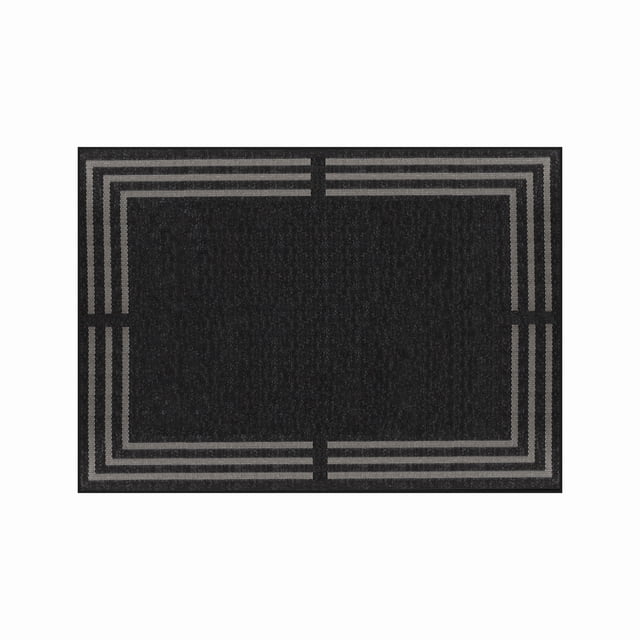 HOMETRENDS 5 ft. x 7 ft. Charcoal Flatweave Outdoor Rug, 3 Line Border