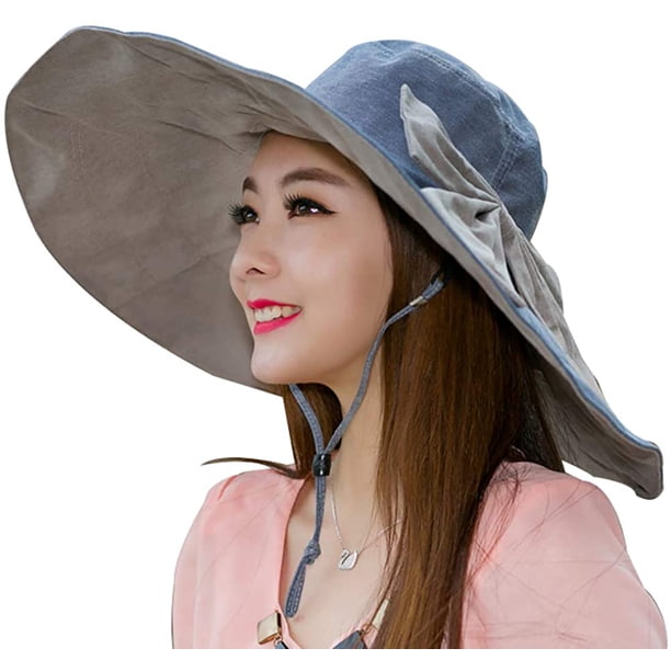 Sombrero de sol para mujer, plegable, reversible, con protección solar UV, ala ancha, gorra de playa de verano MFZFUKR WMZL-1353-1