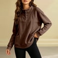 thumbnail image 2 of YAYUBA Women Fall Henley Snap Button Stand Collar Sweatshirt Long Sleeve Pocket Loose Oversized Casual Pullover Tops Size XXL, Coffee, 2 of 4