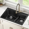 thumbnail image 2 of KRAUS Quarza 33” Drop-In / Undermount 60/40 Double Bowl Granite Kitchen Sink in Black, 2 of 8