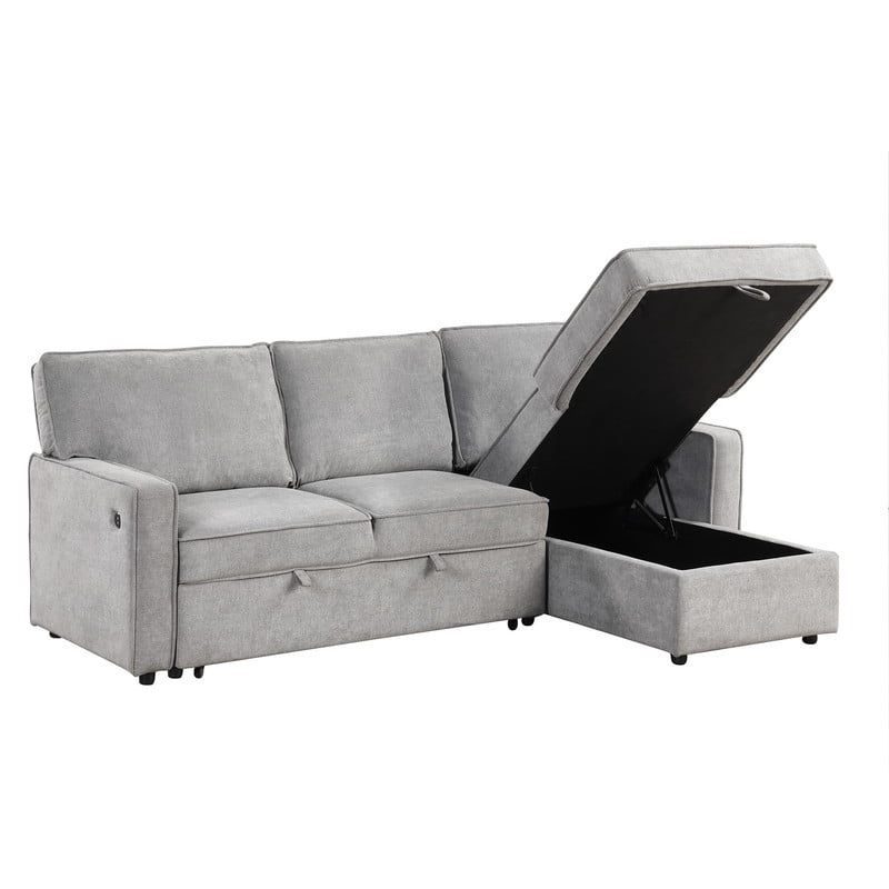 Convertible Sleeper Sofa Bed, L-Shaped Sectional Sofa Pull Out Couch with Storage Chaise & USB Ports, 89'' Sofa Couch with Cup Holder for Living Room Apartment