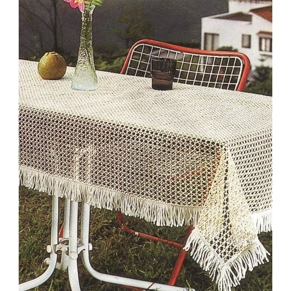 Indoor/Outdoor Vinyl Tablecloth with Decorative Polyester Fringe, Non-Skid, Stain, Heat and Wind Resistant. Wipe Clean, Great for Patio, Kitchen, Barbecue and Camping. Ivory Size 54x54 Inches Square