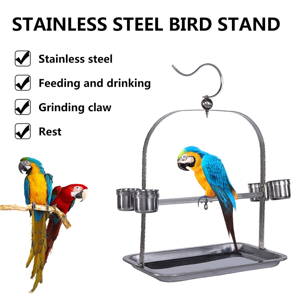 Bird Perch Parrot Play Toys Stand Holder Stainless Steel Cage Hanging Swing 