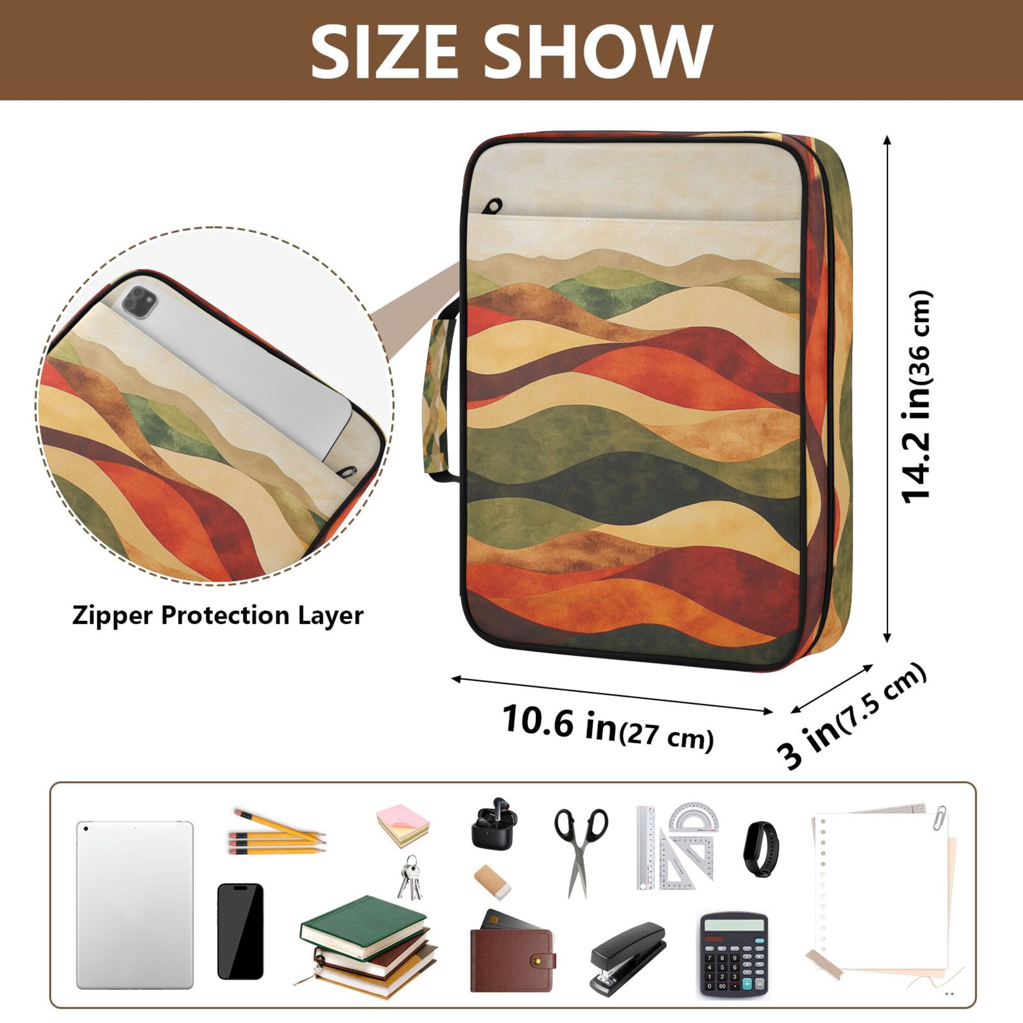 FORMRS Accordion File Folder A4 Size 7-Pocket Expanding Document Organizer Bag with 3 Ring Binder, Abstract Desert Pattern