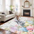 thumbnail image 2 of Large Area Rugs for Living Room Bedroom, Easter 6'x9' Rug Washable Carpet Runner Indoor Outdoor, Spring Rabbit Eggs Flowers Leaves Grey Plaid Non Slip Floor Mats Rug for Kitchen, Playroom, 2 of 8