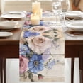 thumbnail image 3 of Pink Purple Roses 90 Inch Table Runner, Vintage Spring Botanical Wooden Farmhouse Dresser Scarf Cotton & Linen Tablerunner for Dining/Kitchen Island/Holiday Party Décor 13" x 90", 3 of 9