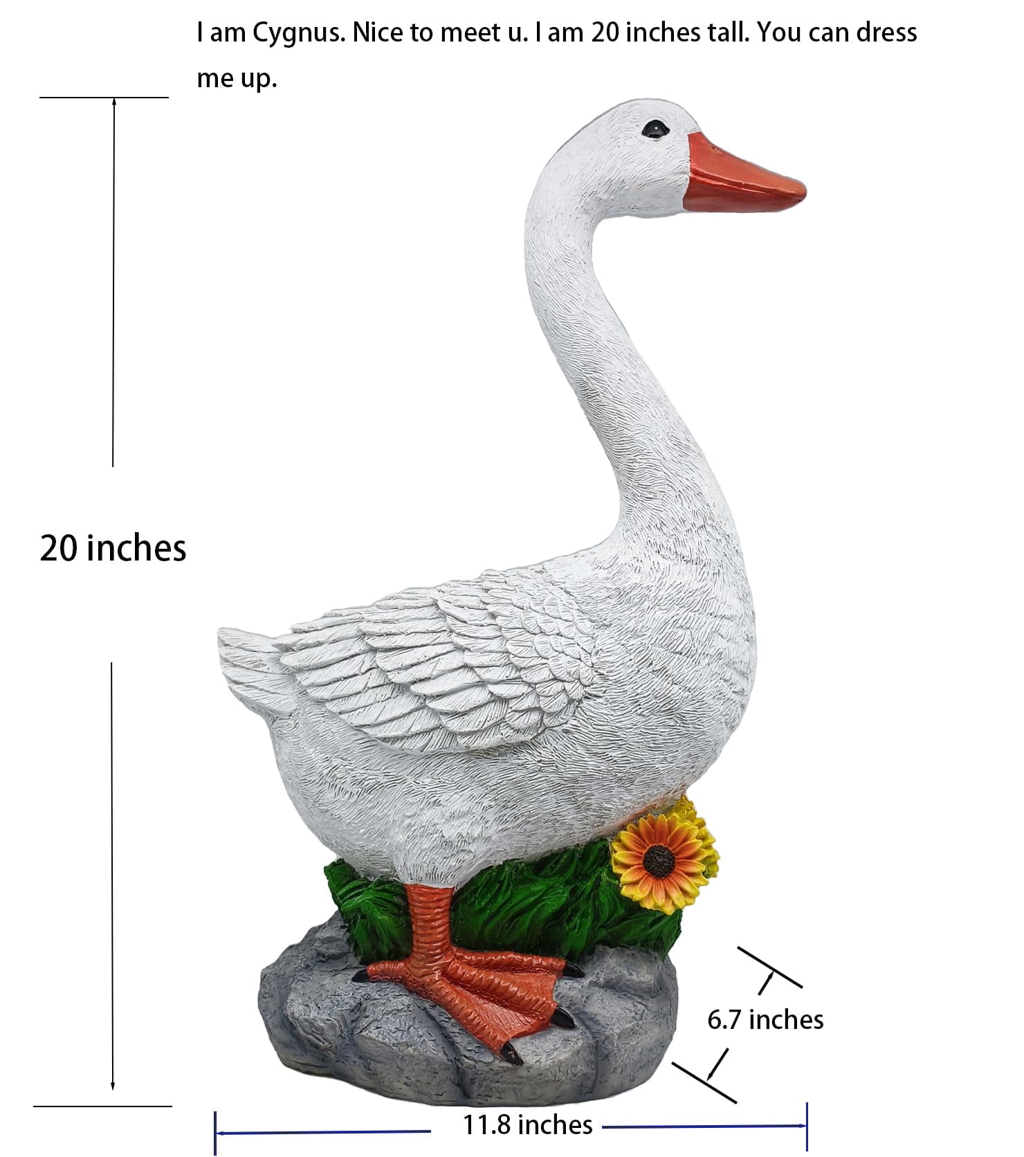 Joyful Porch Goose Statue Cygnus  Big Garden Lawn Yard Decor Sculpture 20 Inches High Figurine Duck Indoor And Outdoor By Ggtown Tm