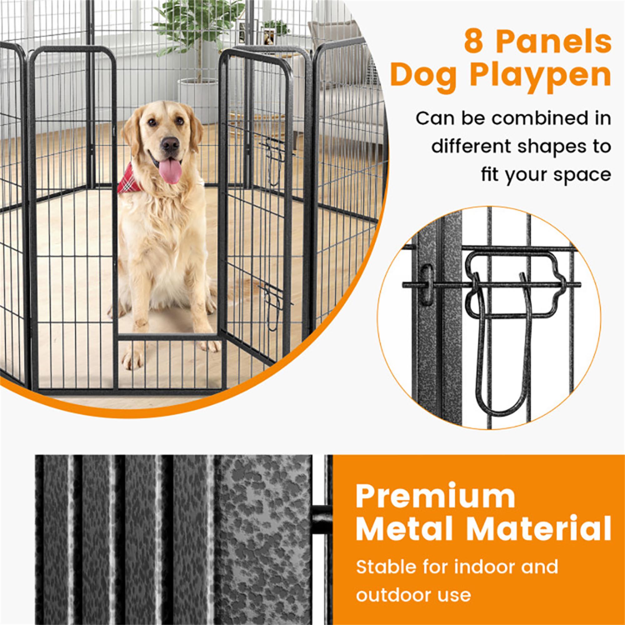 Demi Bonn 31"x40" Dog Playpen Outdoor 8-Panels Dog Pen Large Indoor Metal Puppy Pet Playpen for Small Dogs Run Fence, Black
