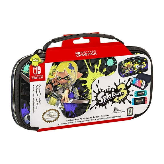 Game Traveler Splatoon 3 Nintendo Switch Case - Switch OLED Case for Switch OLED, Switch & Switch Lite, Adjustable Viewing Stand & Game Storage, Deluxe Handle, Licensed Nintendo Switch game case