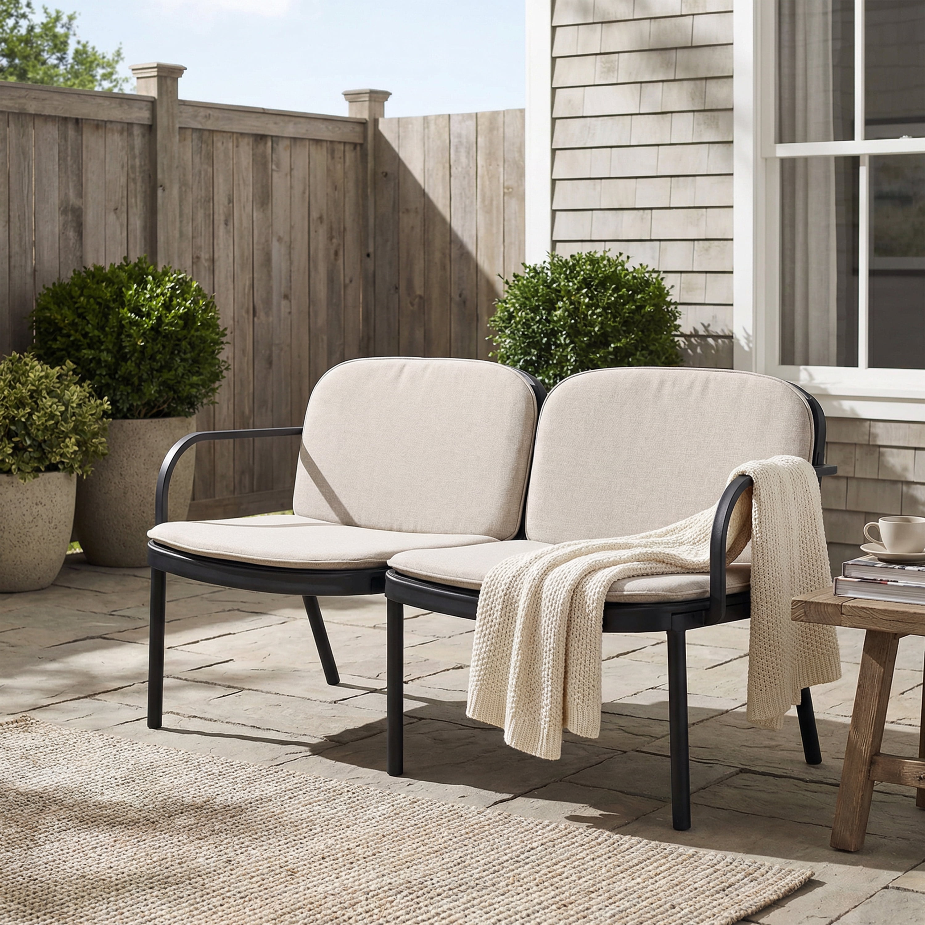 Outdoor PP Frame Patio Loveseat for Garden Balcony Deck, Black