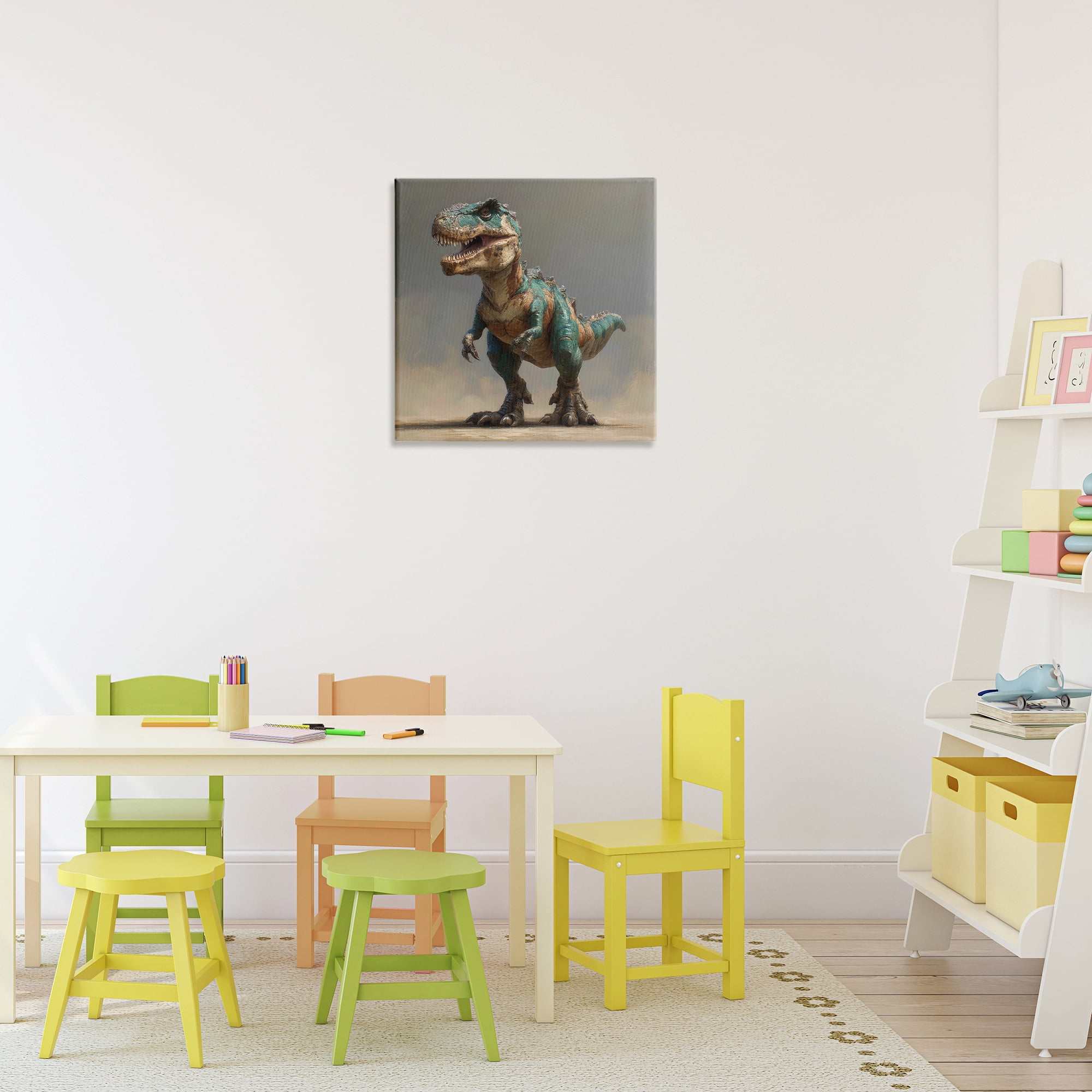 Stupell Industries Turquoise T-Rex Study Canvas Wall Art, design by Wumples