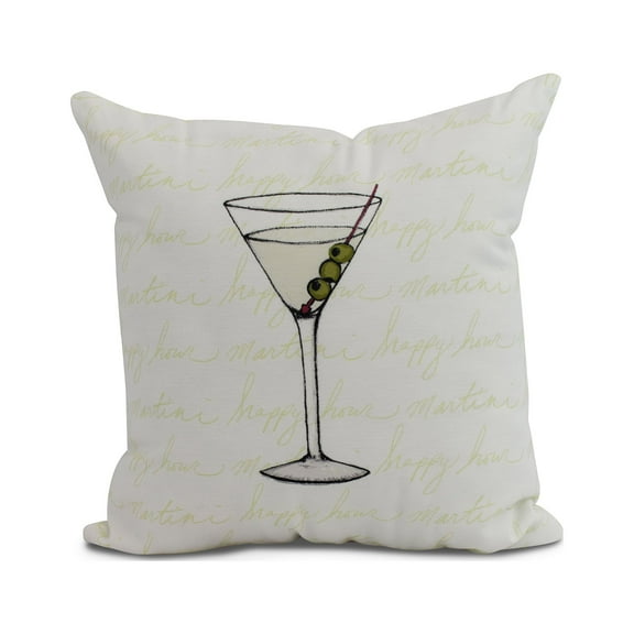 Simply Daisy, 16" x 16" Martini Glass Text Fade , Geometric Print Outdoor Pillow, Light Green