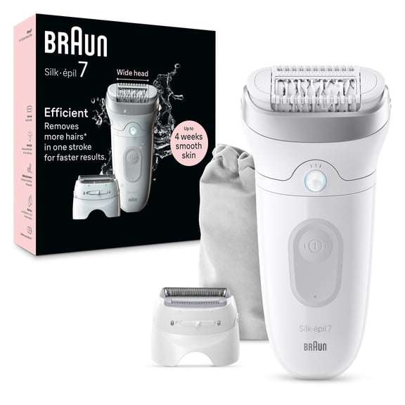 Braun Silk-epil 7 Epilator, Wide Head, Wet & Dry, Includes Shaver Head, SE7-041, Silver