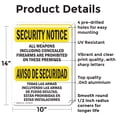 thumbnail image 2 of (2 Pack) All Weapons Prohibited Bilingual OSHA Security Notice Sign 10 Inch X 14 Inch Indoor / Outdoor Rust-Free Aluminum Metal Signs for Workplace, Workshop, and Construction Site,, 2 of 8