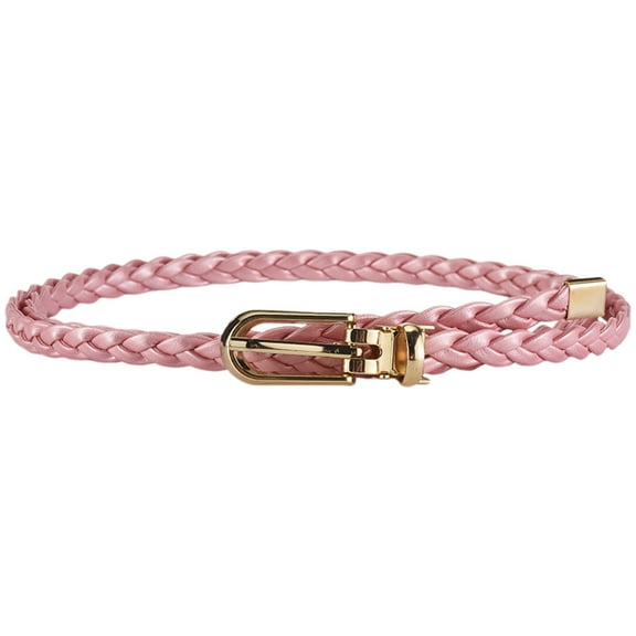 LSONABXA Pink Belt for Women Under $5 Women Braided PU Leather Narrow Waist Belt Thin Buckle Strap All Waistband Polyester Belt