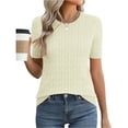 thumbnail image 2 of Women's Cable Knit Short Sleeve Sweater Tops Round Neck Lightweight Casual Outfit Spring Summer Office Streetwear Vacation Beige L, 2 of 4