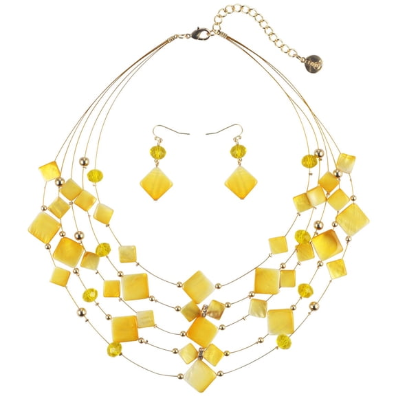BOCAR 5 Layer Illusion Wire Gradient Color Shell Beaded Statement Necklace for Women (N0021_Yellow)