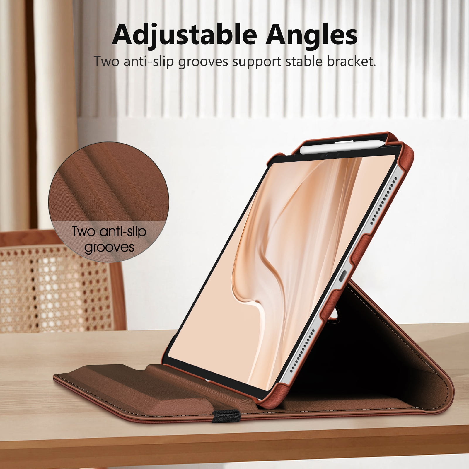 Fintie Rotating Case for iPad Pro 13-inch M4 Chip 2024 Release, 360 Degree Swiveling Protective Stand Cover with Pencil Holder, Brown