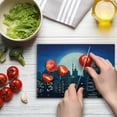 thumbnail image 4 of City Cutting Board, Silhouette Cityscape Under Night Sky with Full Moon Urban Architecture Modern Capital, Decorative Tempered Glass Cutting and Serving Board, in 3 Sizes, by Ambesonne, 4 of 5
