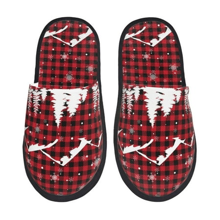 Balery Christmas Tree Buffalo Plaid Slient Indoor Furry Fleece Comfort House Shoes Soft Non-Slip Home Shoes Cotton slippers House Slippers-- Medium