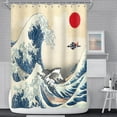 thumbnail image 2 of Japanese Bathroom Shower Curtain Blue Anime Ocean Asian Art Wave Red Sun Bath Curtain with Hooks Waterproof Fabric Polyester Shower Curtain Artistic Home Decorative, 36x72 Inch, 2 of 6