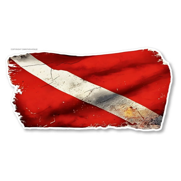 Dive Flag Scuba Diving Distressed Tattered Vinyl Sticker Decal 4"