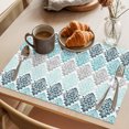 thumbnail image 3 of Teal Boho Flowers Placemats Set of 8 Modern Luxurious Ombre Geometric Floral Place Mats Indoor Wipeable Table Mats Washable Dining Table Placemats for Kitchen Holiday Party Home Decor 13x19 Inch, 3 of 9