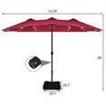 thumbnail image 2 of Costway 15Ft Patio Double-Sided Solar LED Market Umbrella Crank Base Burgundy, 2 of 9