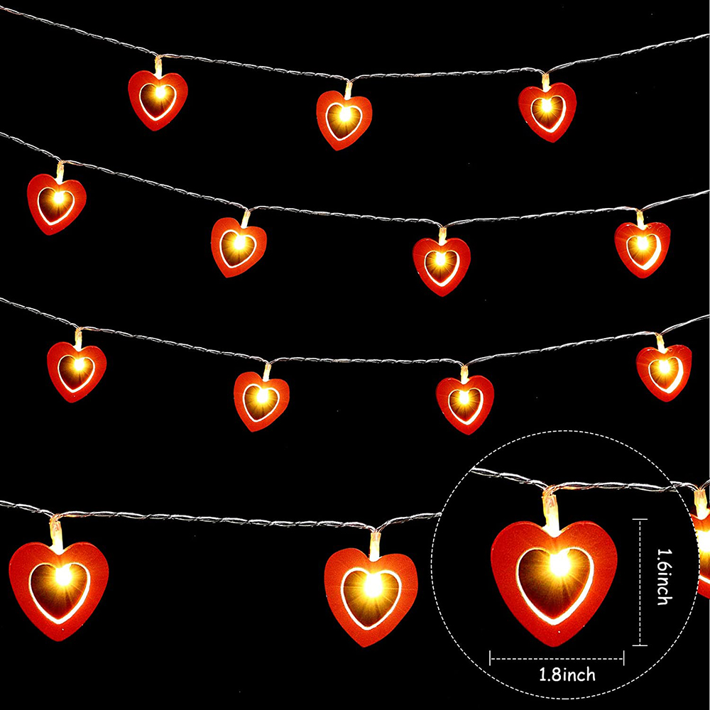 LED Fairy Lights Valentine's Day Wooden Heart Lights Hanging Wooden