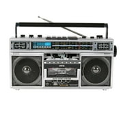 QFX Bluetooth Battery Cassette Player Portable AM/FM Radios, Silver