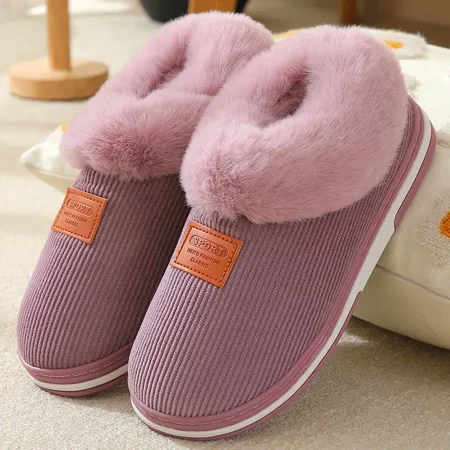 

Anti-slip Home Shoes Winter Warm Cotton Shoes Faux Fur Trim Slip-on Thermal Shoes