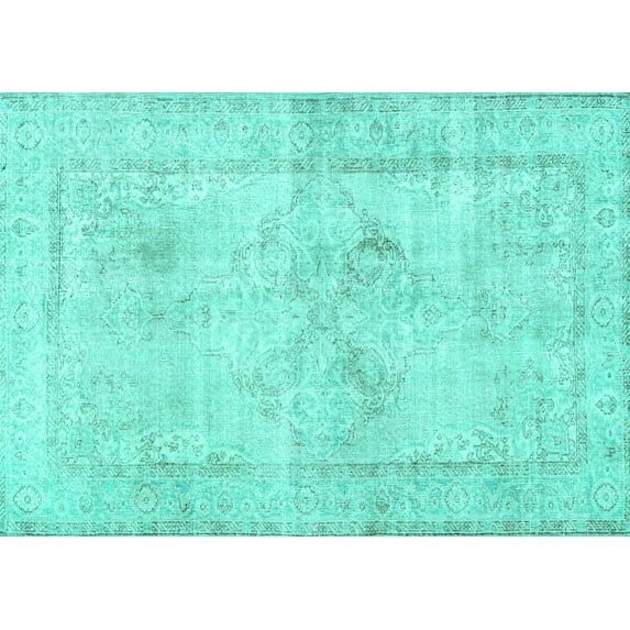 Ahgly Company Machine Washable Indoor Rectangle Persian Turquoise Blue Traditional Area Rugs, 7' x 9'