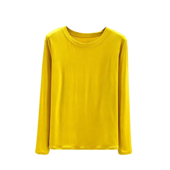StSilkitty Pajama Tops for Women Long Sleeve Crew Neck Lounge Sleepwear T-Shirts Solid Color Lightweight Pullover Blouses